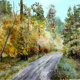 Vladimir Volosov: 'in the autumn forest', 2023 Oil Painting, Landscape. Artist Description: Vladimir Volosov is an  established American artist with international exposure.After an accomplished career at the forefront of modern physics - as a PhD scientist and professor, he turned to visual arts after years of strenuous study of the earths fragility, which led to his realisation of the sacredness ...