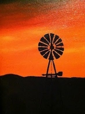 Jamie Voigt: 'Sunset Windmill', 2001 Acrylic Painting, Americana.  The towers of South Dakota - headstones to the pioneer farmers   ...