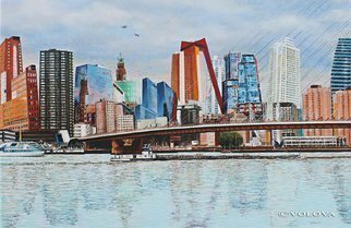 Volova Volova: 'Rotterdam', 2013 Acrylic Painting, Cityscape.  city Rotterdam Holland cruise bridge architecture...
