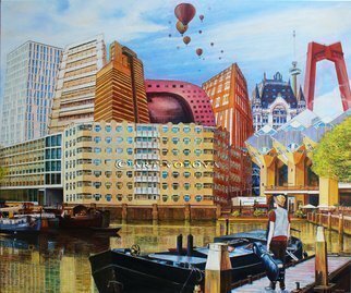 Volova Volova: 'musician', 2017 Acrylic Painting, Cityscape. city architecture music old harbour Rotterdam ...