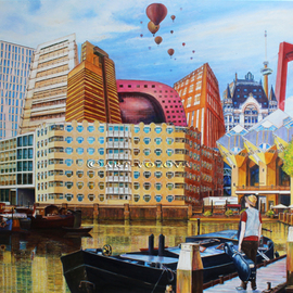 Volova Volova: 'musician', 2017 Acrylic Painting, Cityscape. Artist Description: city architecture music old harbour Rotterdam ...