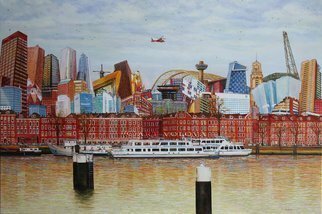 Volova Volova: 'noordereiland rotterdam', 2017 Acrylic Painting, Cityscape. city town place burg port architecture red acryl oilbar ...