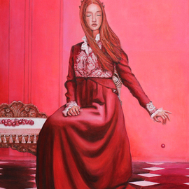 Volova Volova: 'play at marbles', 2021 Oil Painting, People. Artist Description:  oilpainting red girl  fijnart ...