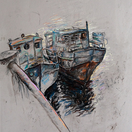 Leonid Stroganov: 'boats', 2015 Pastel Drawing, Landscape. Artist Description: This work is done an artist from nature...