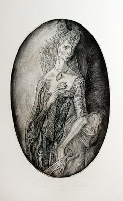 Leonid Stroganov: 'courtesan', 2010 Etching, Figurative. Venice Renaissance etching print woman ...