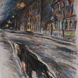 Leonid Stroganov: 'night city', 2016 Pastel Drawing, Urban. Artist Description: It is the view of night Russian City, St- Petersburg. This work is done an artist from nature...