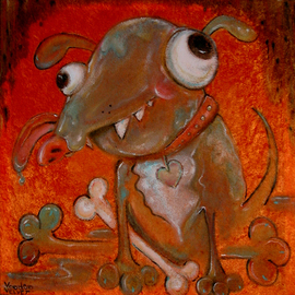Voodoo Velvet: 'I brought the dog', 2011 Acrylic Painting, Dogs. Artist Description:      Acrylic painted on orange velvet, velvet painting. Come see the bizarre, the beautiful, the surreal!One of a kind original velvet paintings, created for your enjoyment.  For more information visit: www. voodoovelvet. com     ...