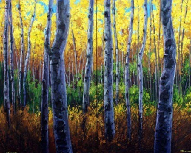 Artist Jennifer Vranes. 'Sunlit Forest Diptych' Artwork Image, Created in 2008, Original Painting Acrylic. #art #artist