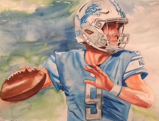 Ginger Czarnecki: 'matt stafford', 2018 Watercolor, Sports. Watercolor painting of Detroit Lions quarterback Matt Stafford,  quarterback, Lions, Detroit Lions, football, gift, unique gift, sports, ...