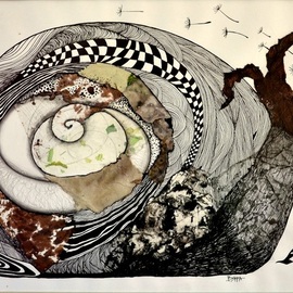 Vyara Tichkova: 'Encounter', 2018 Other Drawing, Animals. Artist Description: vyara tichkova, drawing, mixed technique, animal, snail, collage, dandelion, encounter, black, white...
