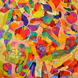 Vyara Tichkova: 'fruits', 2019 Oil Painting, Food. Artist Description: vyara tichkova, oil, canvas, painting, fruits, autumn, colorful, vegetables, apple, pear, eggplant, pumpkin, tomato, gabagge, pepper, onion, carrot, fox, grape, ...