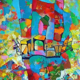 Vyara Tichkova: 'locarno', 2018 Oil Painting, Architecture. Artist Description: vyara tichkova, oil, canvas, painting, locarno, switzerland, balcony, chair, window, city, town, cityscape, terrace, colorfull...