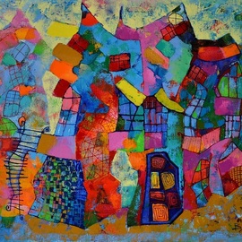 Vyara Tichkova: 'ribeira', 2018 Oil Painting, Architecture. Artist Description: vyara tichkova, oil, canvas, painting, ribeira, porto, portugal, architecture, houses, river, city, town, cityscape, colorfull...