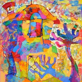 Vyara Tichkova: 'varena', 2018 Oil Painting, Architecture. Artist Description: vyara tichkova, oil, canvas, painting, varena, italy, como, lake, city, town, sityscape, tree, shadow, church, colorful, plaza...