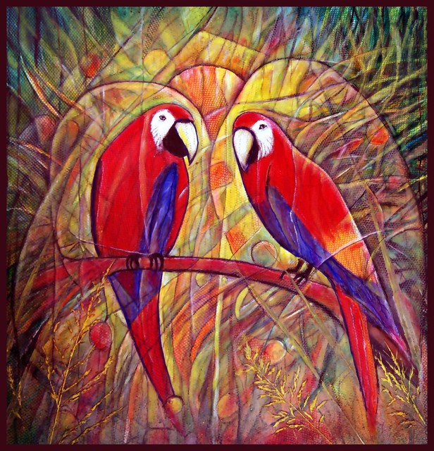 Walter Crew  'PARROTS', created in 2011, Original Painting Acrylic.