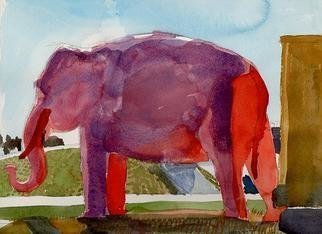Artist: Walter King - Title: Big Pink Elephant on Interstate 55 - Medium: Watercolor - Year: 2013