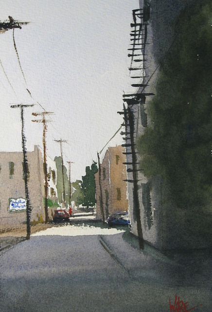 Kenneth Ware  'Down The Alley', created in 2005, Original Watercolor.