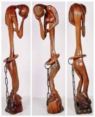 Khurshid Khatak: 'Is it Freedom', 2003 Wood Sculpture, Fantasy. When she lost her leges, then she got a freedom. ...