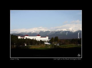 Wayne King: 'Light Fades on Mount Washington', 2008 Color Photograph, Landscape.  Daylight fades on Mount Washington and the famed Mount Washington Hotel at Bretton Woods where the IMF was established. The Mount Washington is one of the last remaining Grand Hotels of the White Mountains which at one time boasted many more. ...