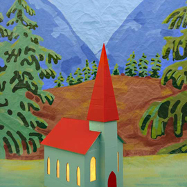 Church and backdrop from video called giant By Wayne Montecalvo