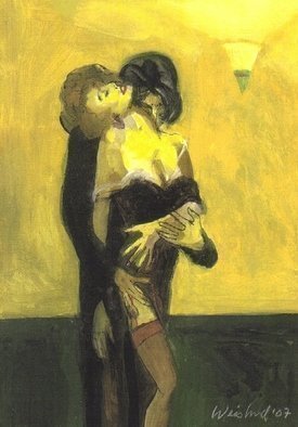 Artist: Harry Weisburd - Title: Big Hug with Woman Red Stockings - Medium: Watercolor - Year: 2007
