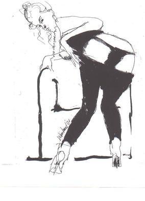 Harry Weisburd: 'Black Tights', 2001 Pen Drawing, Erotic. ORGINAL PEN AND INK DRAWING- typical drawing that has been published in PLAYGIRL magazine, GALLERY magazine, YELLOW SILK, JOURNAL OF THE EROTIC ARTS, BERKELEY, CA;  LIBIDO, JOURNAL OF THE EROTIC ARTS, CHICAGO, ILL...