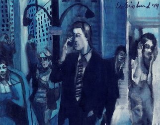Harry Weisburd: 'Cell Phone  Brain Tumor  UK Researchers', 2014 Watercolor, Figurative.  Cell phones on the streets used by lots of people, can cause brain tumors as researched in the UK...