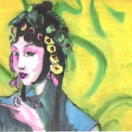 Harry Weisburd: 'Chinese Opera Woman Singer', 2006 Other Painting, Figurative. Artist Description:  This is a watercolor painting of a woman face made- up for the Tradition Chinese Opera. Chinese Opera is 300 years old. Men played parts of women in the past. singing and acting like a graceful woman. Today women play the parts also. ...