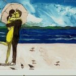 Couple On Beach With Birds By Harry Weisburd