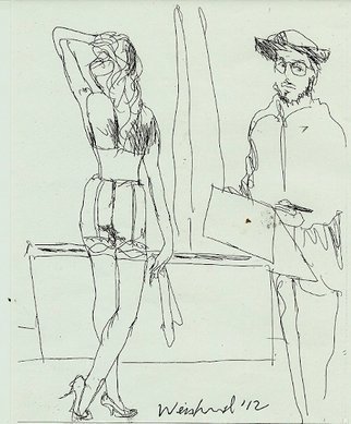 Harry Weisburd: 'Degas Sketching Model', 2012 Pen Drawing, Figurative.    Artist, model, semi- nude, sensual, erotic, female, woman, male, man, model,                                                                 ...