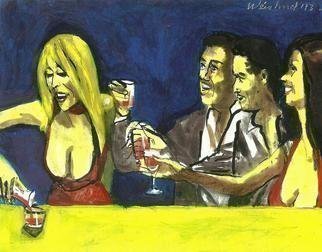 Harry Weisburd: 'Happy Hour  3D', 2013 Watercolor, Figurative. Artist Description:  atercolor on canvas board. Traditional watercolor painting on wall, converts to 3D image with free complementary 3D glasses with order, unframed. Woman pouring drinks at 