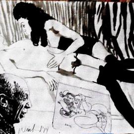 Harry Weisburd: 'Homage to Picasso ', 2014 Ink Drawing, Figurative. Artist Description:            Picasso drawing of man and woman Cubist style          ...