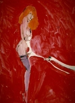 Artist: Harry Weisburd - Title: Myth  Contemporary Leda and Swan 3 - Medium: Watercolor - Year: 2008