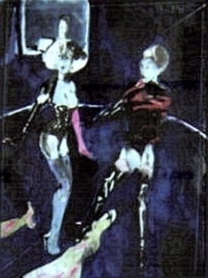Harry Weisburd: 'Pole Dancers', 2000 Watercolor, Abstract Figurative.  Erotic exotic dancers in bar known as 
