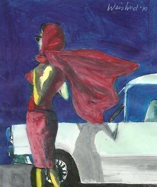 Harry Weisburd: 'Populuxe Era Redux 50s Red Scarf 3D', 2010 Watercolor, Fashion. Artist Description:   Redux 50s, fashion, female , erotic, car, Populuxe era , 1954- 64                                           ...