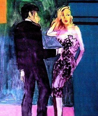 Harry Weisburd: 'See Thru Black Lace Dress With Man', 2016 Watercolor, Figurative. Artist Description:                  Woman in See Thruoug black lace  dress standing with man                             ...
