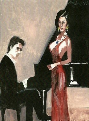 Harry Weisburd: 'The Recital 3D', 2010 Watercolor, Music.      music, piano,  pianist , recital, female , erotic, figurative, realism , 3D,  solo singer.                                                ...