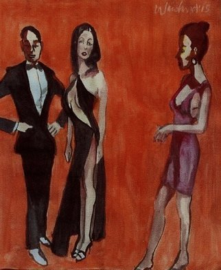 Harry Weisburd: 'Two  Women and a Man ', 2015 Watercolor, Figurative. Artist Description:                      Two women and man in glamorous gown and sensual dress looking ofr love and romance,        ...