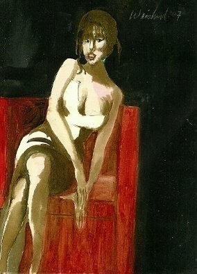 Harry Weisburd: 'Waiting for Mr Right  3D', 2012 Watercolor, Love.   Love, Romance, female , erotic, figurative, realism , woman , sensuality, woman,                                                     ...