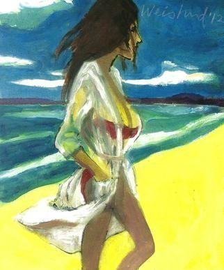 Harry Weisburd: 'Woman In Red Bikini', 2013 Watercolor, Figurative. Artist Description:   Watercolor on canvas board. Traditional watercolor painting on wall,   Unframed.                                                                                     ...