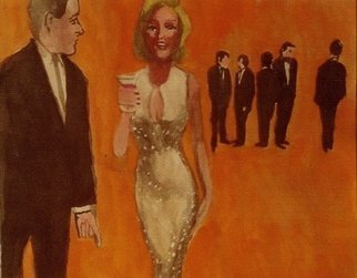 Harry Weisburd: 'Woman In White  With Men', 2015 Watercolor, Figurative.           Woman in sparkling white dress at a party with men  seeking love and  romance.   ...