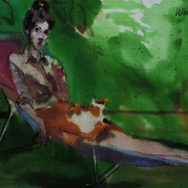 Woman With Cat On Lap  By Harry Weisburd
