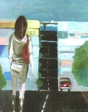 Artist: Harry Weisburd - Title: Woman With Red  Bag ,On Street Hill of San Francisco - Medium: Watercolor - Year: 2010