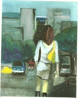 Harry Weisburd: 'Yellow Hangbag', 2010 Watercolor, Cityscape.    Watercolor on Canvas   ...