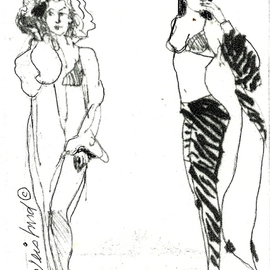 Harry Weisburd: 'Zebra Tights', 2000 Pen Drawing, Figurative. Artist Description:   women, female, lingerie, erotic, females,  sensual, limited edition print of 50, signed and numbered by the artist, unframed  $100 each.                                                                   ...
