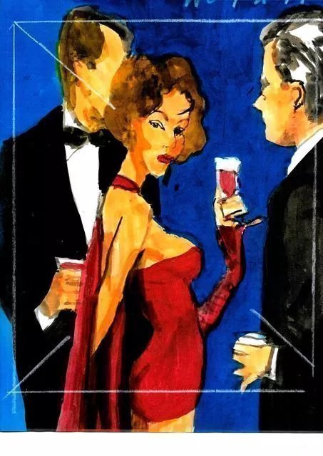 Harry Weisburd: 'happy hour red cape dress', 2019 Watercolor, Love. Happy Hour Love and Romance  Sensual Woman in Red Cape Dress...