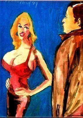 Artist: Harry Weisburd - Title: red dress babe - Medium: Watercolor - Year: 2019
