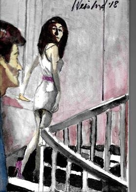 Harry Weisburd: 'stairway to heaven 5', 2018 Watercolor, Love. Man looking a sensual woman walking up stairway to Heaven ...