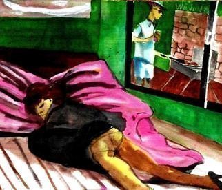 Harry Weisburd: 'sunday barbeque', 2013 Watercolor, Figurative. Sunday , woman sleeping man barbeque outside ...