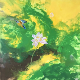 Weixue Luo: 'lotus 06', 2020 Oil Painting, Abstract Figurative. Artist Description: l was inspired by the clean appearance of lotus and kingfisher lotus. l expressed the pure land in my heart through abstract expressionism and also hoped to bring comfort to the audience. ...